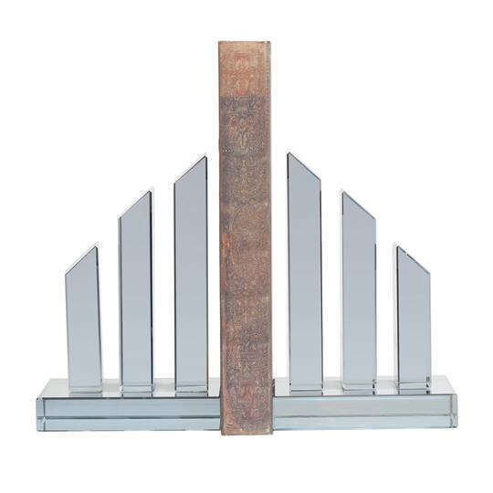 6" Silver Crystal Geometric Pyramid Bookends Set